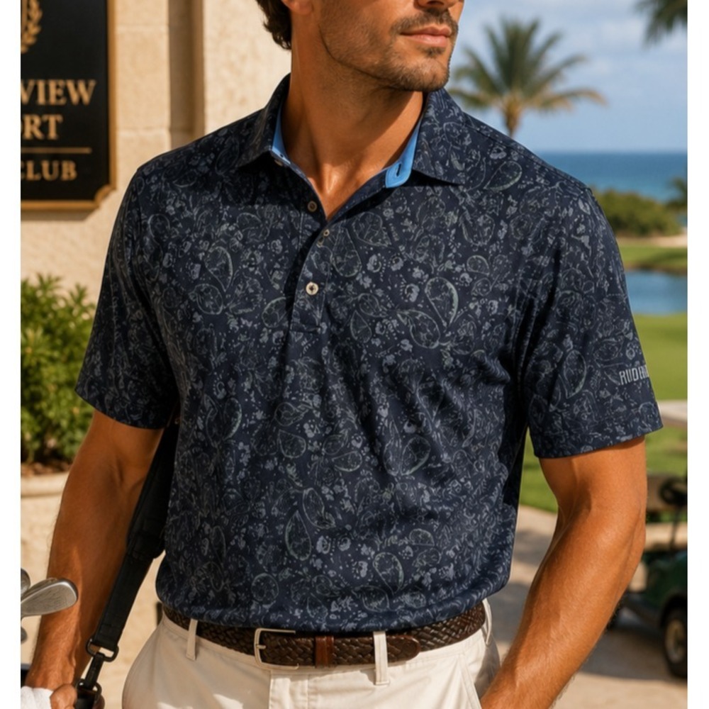 Rhone Mens Golf Sport Polo Spread Collar Large Paisley Performance Lightweight
